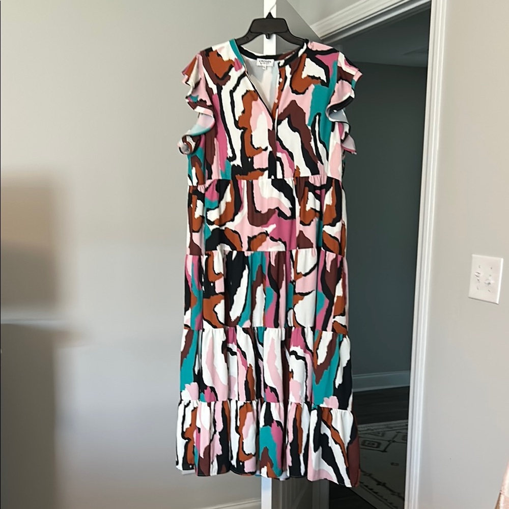 CROSBY by Mollie Burch Pink and Blue Flutter Sleeve Maxi Sundress